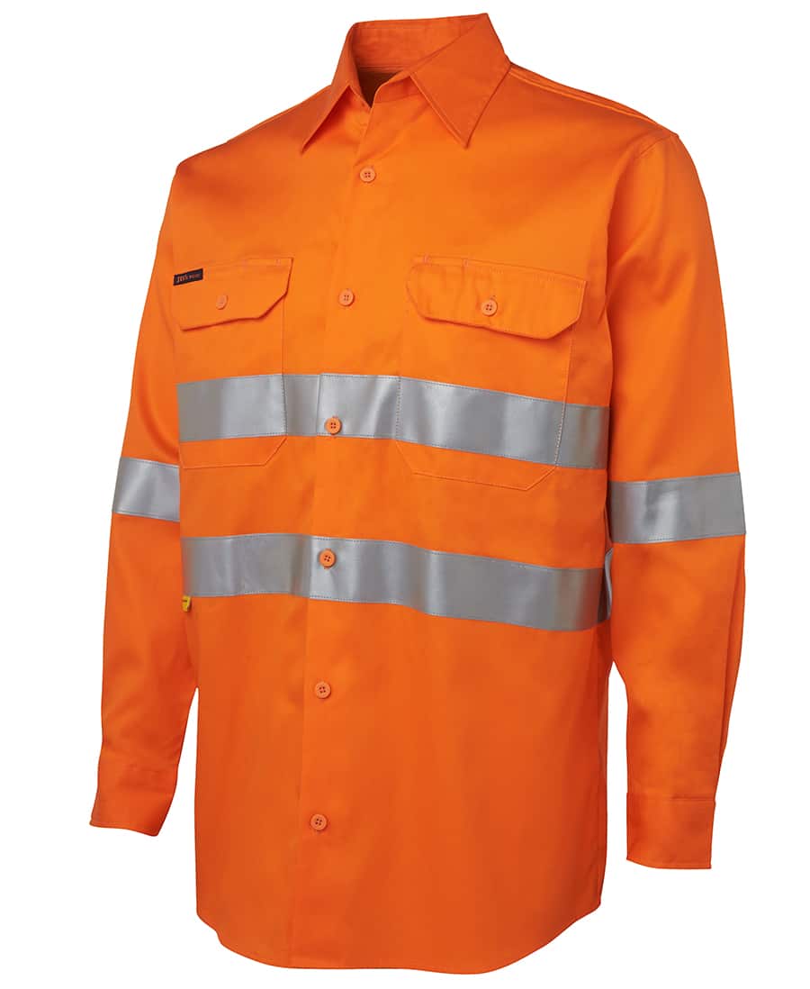 6DNWL JB’s Lightweight Hi Vis D or N Taped Long Sleeve Cotton Drill Shirt-orange