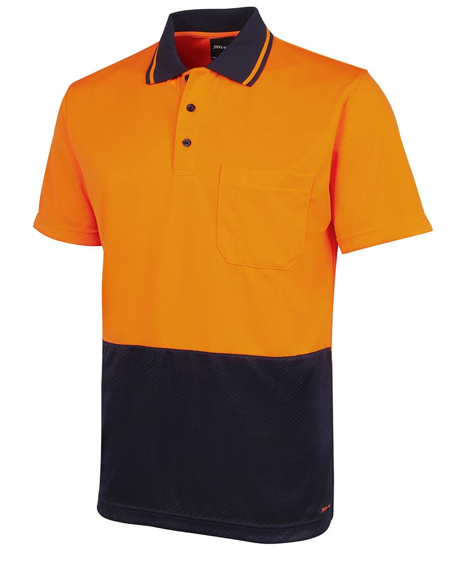6HJNC Short sleeve ‘Extra Cool’ Hi Vis polo orange navy