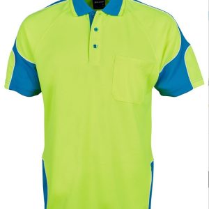 6AP4S JBs Wear Hi Vis short sleeve lime polo with aqua panel